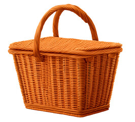 Obraz premium Orange plastic wicker picnic basket isolated on transparent background