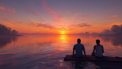 perfect sunset at a lake
