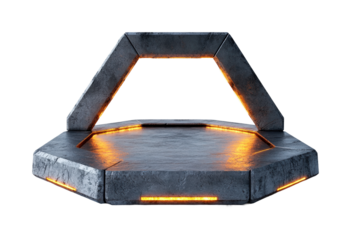Futuristic hexagonal platform sci-fi environment view. Isolated on transparent background, png.
