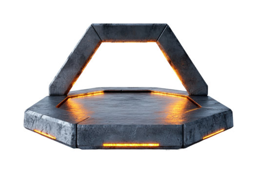 Futuristic hexagonal platform sci-fi environment view. Isolated on transparent background, png.