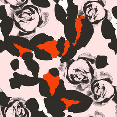 Leopard spots and roses seamless pattern design. Vector background, wallpaper, wrapping paper, fabric, print