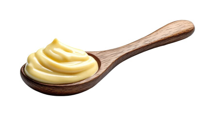 Creamy mayonnaise spoon presentation kitchen food bright. Isolated on transparent background, png.