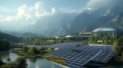 Sustainable Future: Solar Panels in Mountain Landscape