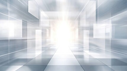 Abstract Corridor Perspective, White Interior, Light Rays, Modern Architecture Design