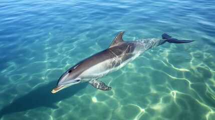 Obraz premium Dolphin swimming ocean sunrise peaceful wildlife marine