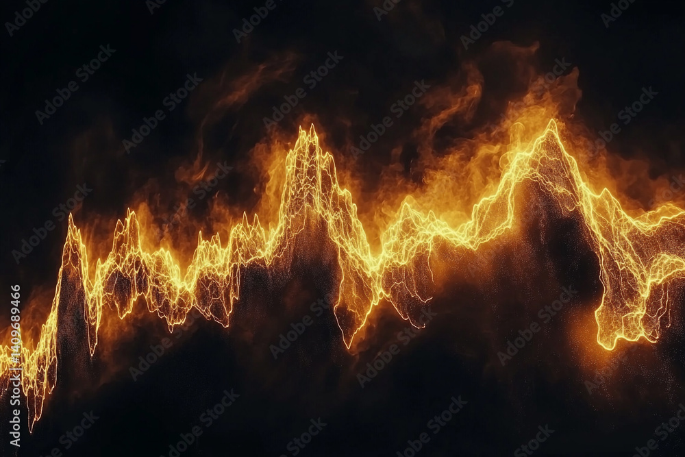 Poster fiery golden energy flowing dynamically across dark space an abstract wave of power and intensity