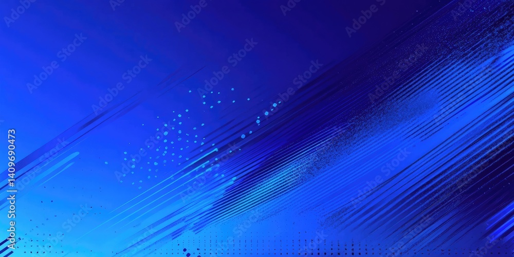 Poster artistic blue background with textured diagonal lines and scattered dots design