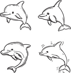 Doodle sticker playful cartoon dolphin outline vector