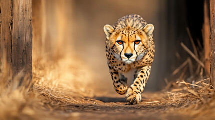 Exotic zoo, A cheetah running in an open field captured in high fidelity.