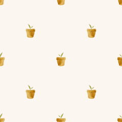 Cute watercolor flower pot seamless pattern perfect for kids&rsquo; fabric designs. Ideal for textiles, nursery decor and children&rsquo;s clothing.
