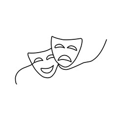 Tragedy and humor theater masks one line art continuous line vector illustration.