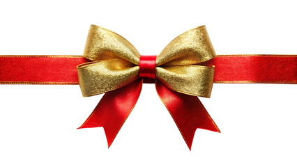  Decorative gold bow with red ribbon isolated on white background PNG