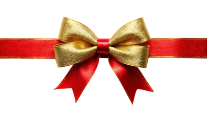  Decorative gold bow with red ribbon isolated on white background PNG