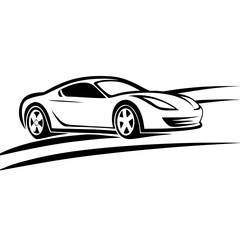Silhouette of a sports car speeding down an open road