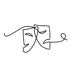 Tragedy and humor theater masks one line art continuous line vector illustration.