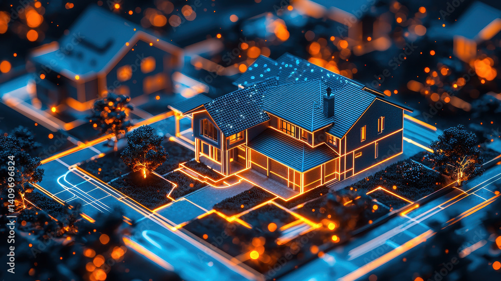 Poster smart home technology integrates artificial intelligence and neural networks, threatening privacy an