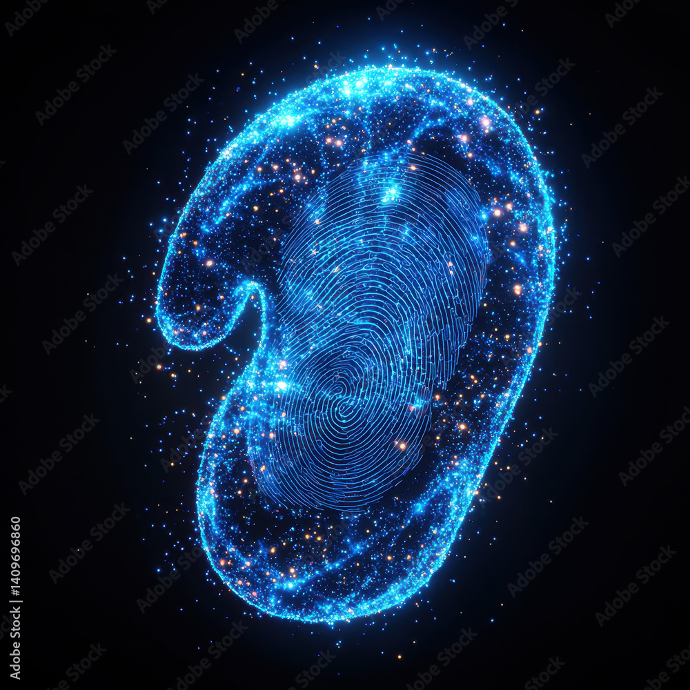 Aufkleber abstract biometric shield icon showcasing a secure fingerprint and retina in a holographic design of
