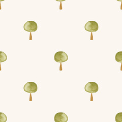 Cute watercolor trees seamless pattern with transparent background perfect for kids’ fabric designs. Ideal for textiles, nursery decor and children’s clothing.