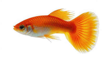 Fototapeta premium Beautiful orange guppy fish swimming in aquarium isolated shot