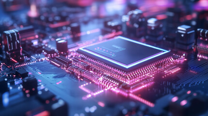 Obraz premium Smartphone assembly station with AI-powered machines placing chips on PCBs. Data screens monitor factory efficiency in real time