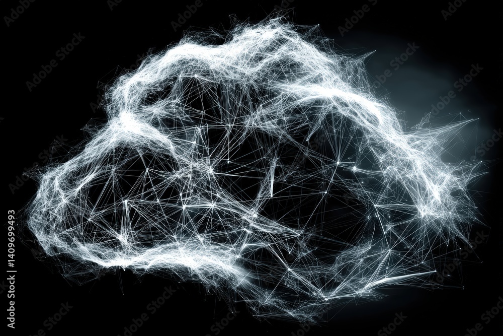 Poster abstract representation of a cloud made of interconnected lines.