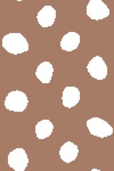 Seamless chocolate background with white polka dots of irregular shape, for design, mosaic, kaleidoscope, embroidery and knitting, pixel graphics.