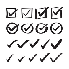Hand-Drawn Check Marks and Checkbox Icons Collection – Doodle Style