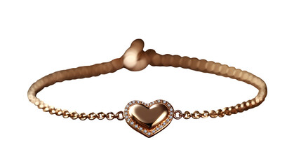 Rose gold bracelet with heart-shaped charm and soft highlights, realistic style