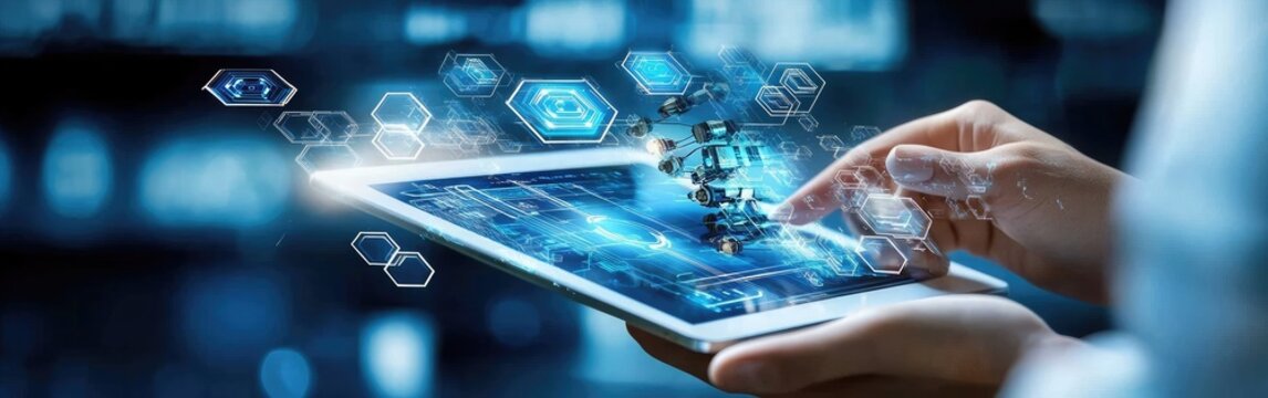 Scientist using tablet with DNA molecule interface, futuristic digital technology - Powered by Adobe