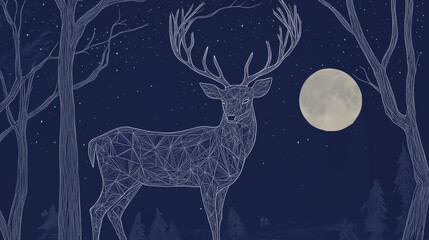 Fototapeta premium Celestial Stag – Navy & Silver Mythical Forest Art