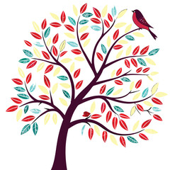 color full tree wall decoration concept bird 