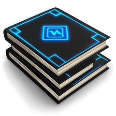 Stack of Glowing Black Magic Books With Blue Symbols and Borders Illustration Design