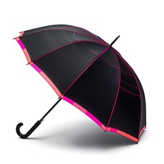 Stylish Black Umbrella with Vibrant Pink Accents Against a Clean White Backdrop for Weathe