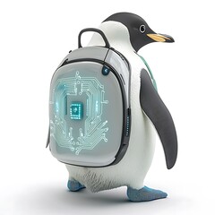Tech Penguin Schooler Modern Backpack Computer Chip Circuit Design Isolated Educational Co