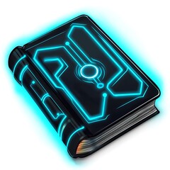 Tech Tome Glowing with Ancient Power Data Knowledge Digital Book for Future Study
