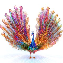 Vibrant Musical Peacock with a Symphony of Colors and Notes in Artistic Expression