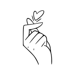 cute hand gesture with heart sign line drawing