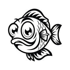 Decorative Cartoon Fish, Black and White Stylized Illustration, Simple Outline Fish Art