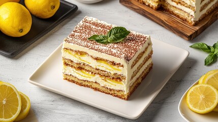 Delicious lemon tiramisu amalfi coast food photography culinary delight top-down view flavorful dessert inspiration