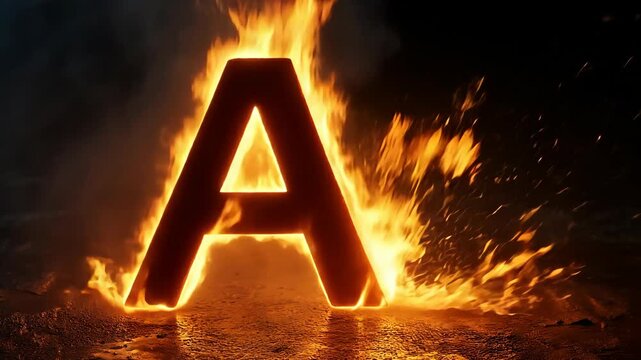 Fiery Alphabet: Letter A engulfed in flames
