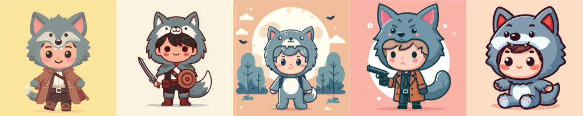 vector boy wearing wolf costume