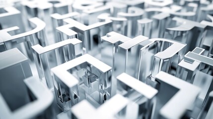 Obraz premium Abstract 3D Render of Crystalline Numbers: A Digital Maze of Reflective Geometry