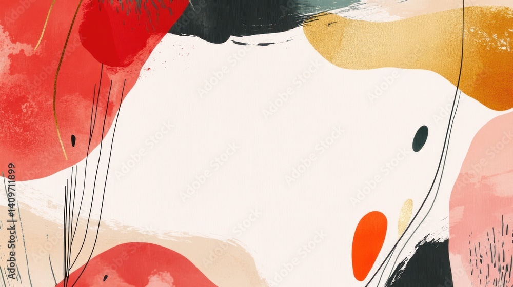 Poster abstract artistic expression using watercolor textures with bold shapes and minimalist line work off