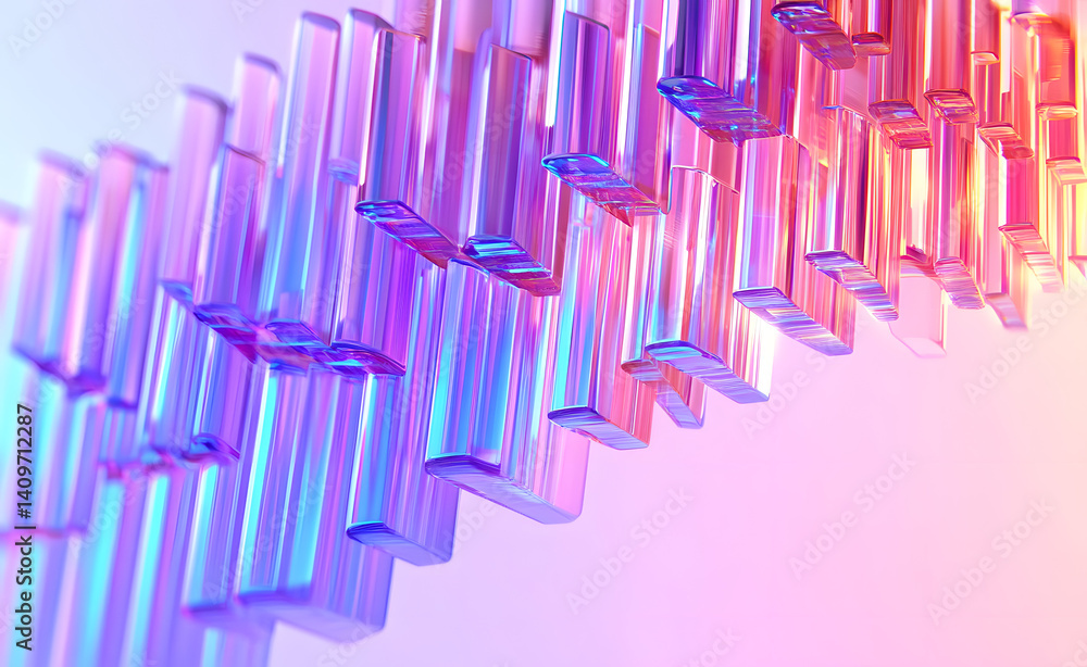 Poster abstract 3d background with glass wave speed motion effect of rows square lines. holographic gradien