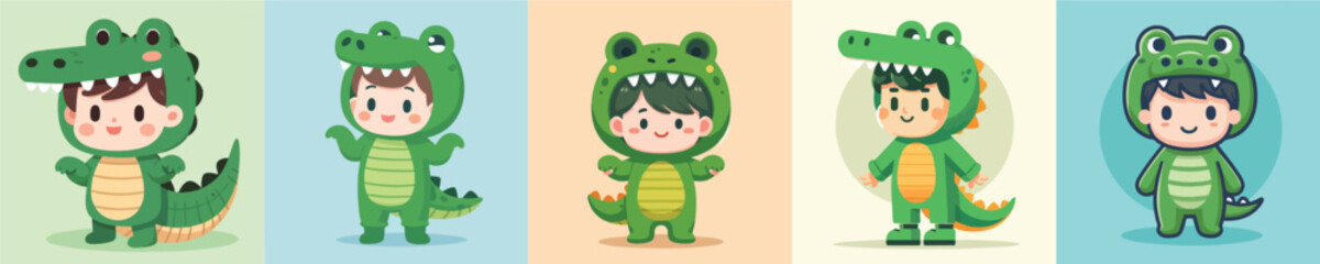 vector of a boy wearing a crocodile costume