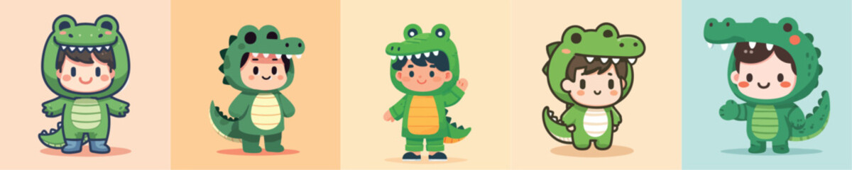 vector of a boy wearing a crocodile costume