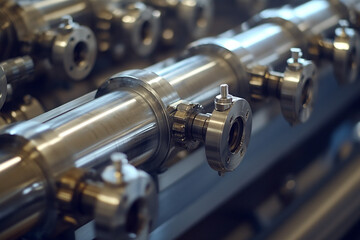 Naklejka premium Sleek metallic industrial pipes precision engineering detail