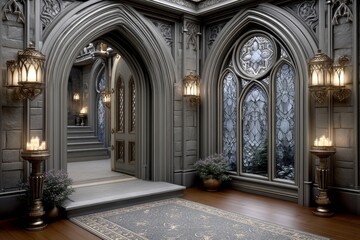 Obraz premium Gothic prison of fate where paths are carved in stone and canâ€™t be altered