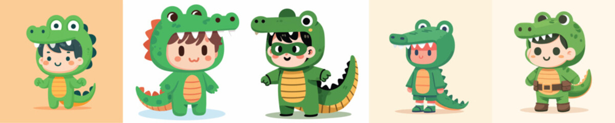 vector of a boy wearing a crocodile costume