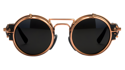 Steampunk sunglasses with copper rims and double bridge detail, transparent PNG